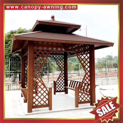 China outdoor garden park wood shape Aluminium aluminum alloy metal gazebo pavilion kiosk pergola sunshade shelter cover supplier
