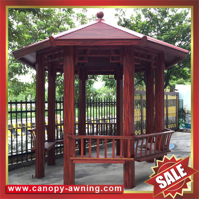 China outdoor backyard garden park wood look style aluminum pavilion gazebo canopy pergola sunshade shelter! supplier