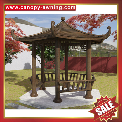 China outdoor backyard Chinese antique wood look aluminum gazebo pavilion canopy awning shelter shed for sale supplier