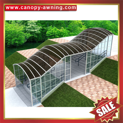 China outdoor alu aluminum polycarbonate pc gazebo patio corridor walkway stairway passage canopy awning shelter cover project supplier
