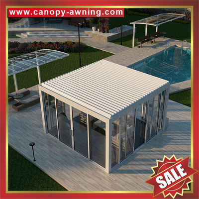 outdoor backyard Modern Aluminium Opening louvered shutter Roof Pergola gazebo shelter glass sunroom for sale supplier