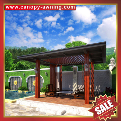 outdoor backyard garden corridor wood look Aluminium aluminum pavilion gazebo canopy awning sunshade shelter supplier