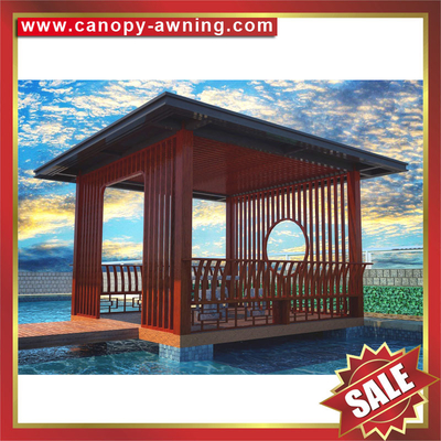 outdoor backyard garden corridor wood look Aluminium aluminum pavilion gazebo canopy awning sunshade shelter supplier